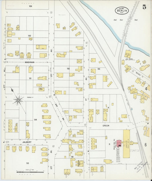 Sanborn Fire Insurance Map from Berlin, Coos County, New Hampshire (1901), Sheet #0005 - Historic Sanborn Fire Insurance Map Print, vintage old map wall art, antique decor, genealogy gift, New Hampshire New Hampshire map