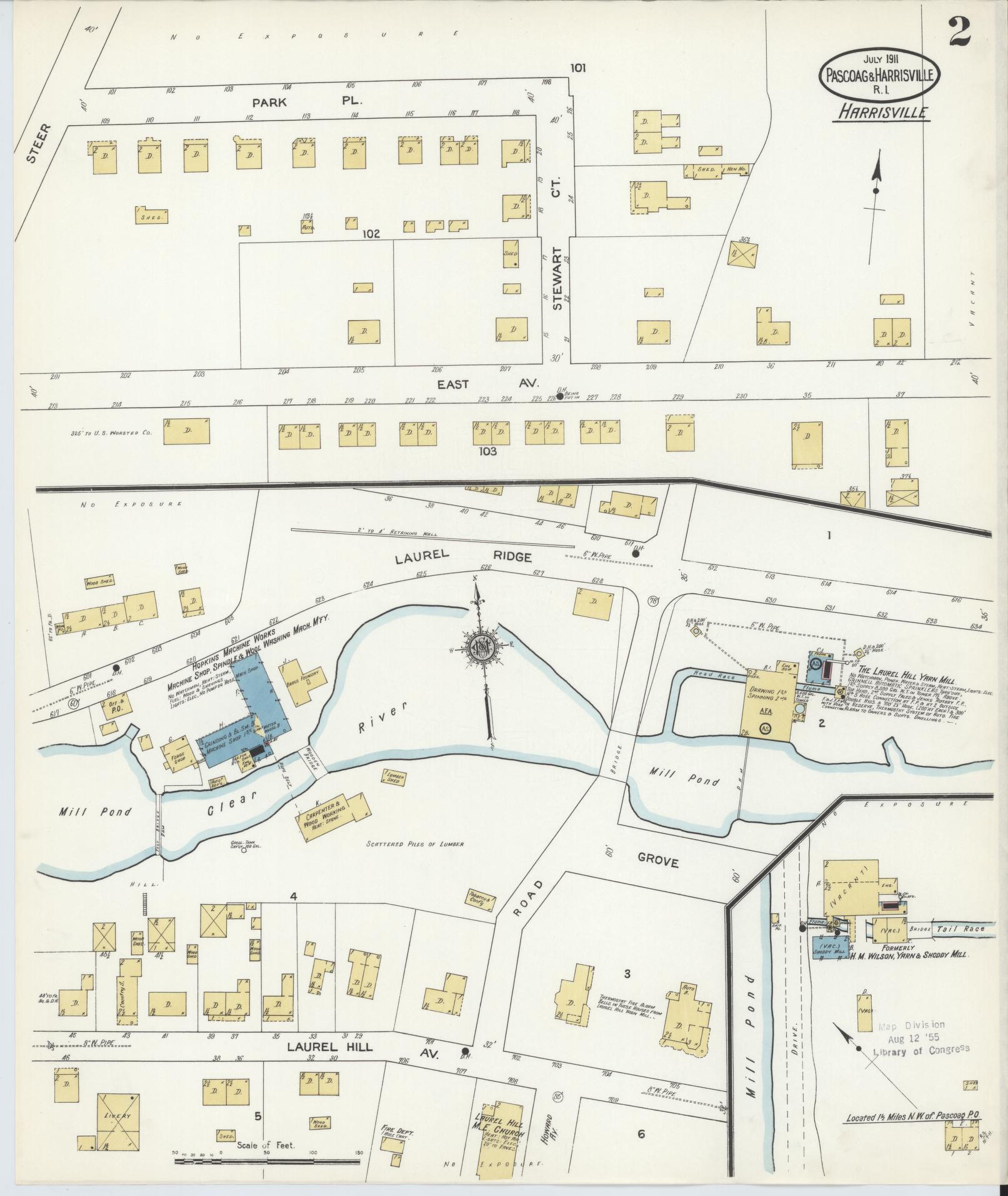 Sanborn Fire Insurance Map from Pascoag, Providence County, Rhode Island (1911), Sheet #0002 - Complete Map Set gallery image, historic Sanborn map, vintage wall art, Rhode Island Rhode Island