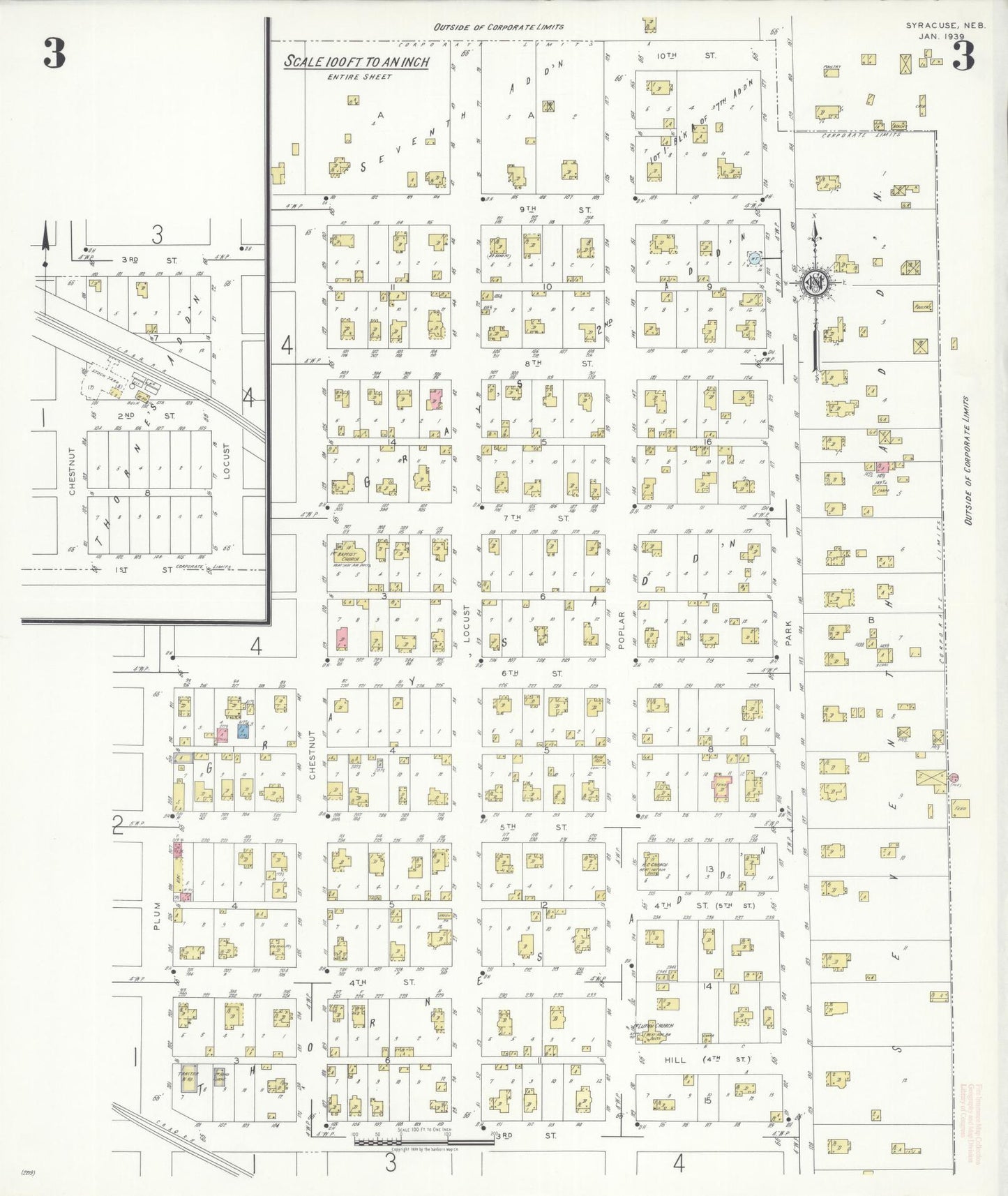 Sanborn Fire Insurance Map from Syracuse, Otoe County, Nebraska (1939), Sheet #0003 - Historic Sanborn Fire Insurance Map Print, vintage old map wall art, antique decor, genealogy gift, Nebraska Nebraska map