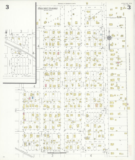 Sanborn Fire Insurance Map from Syracuse, Otoe County, Nebraska (1939), Sheet #0003 - Historic Sanborn Fire Insurance Map Print, vintage old map wall art, antique decor, genealogy gift, Nebraska Nebraska map