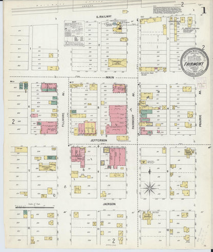 Sanborn Fire Insurance Map from Fairmont, Fillmore County, Nebraska (1902), Sheet #0001 - Complete Map Set gallery image, historic Sanborn map, vintage wall art, Nebraska Nebraska