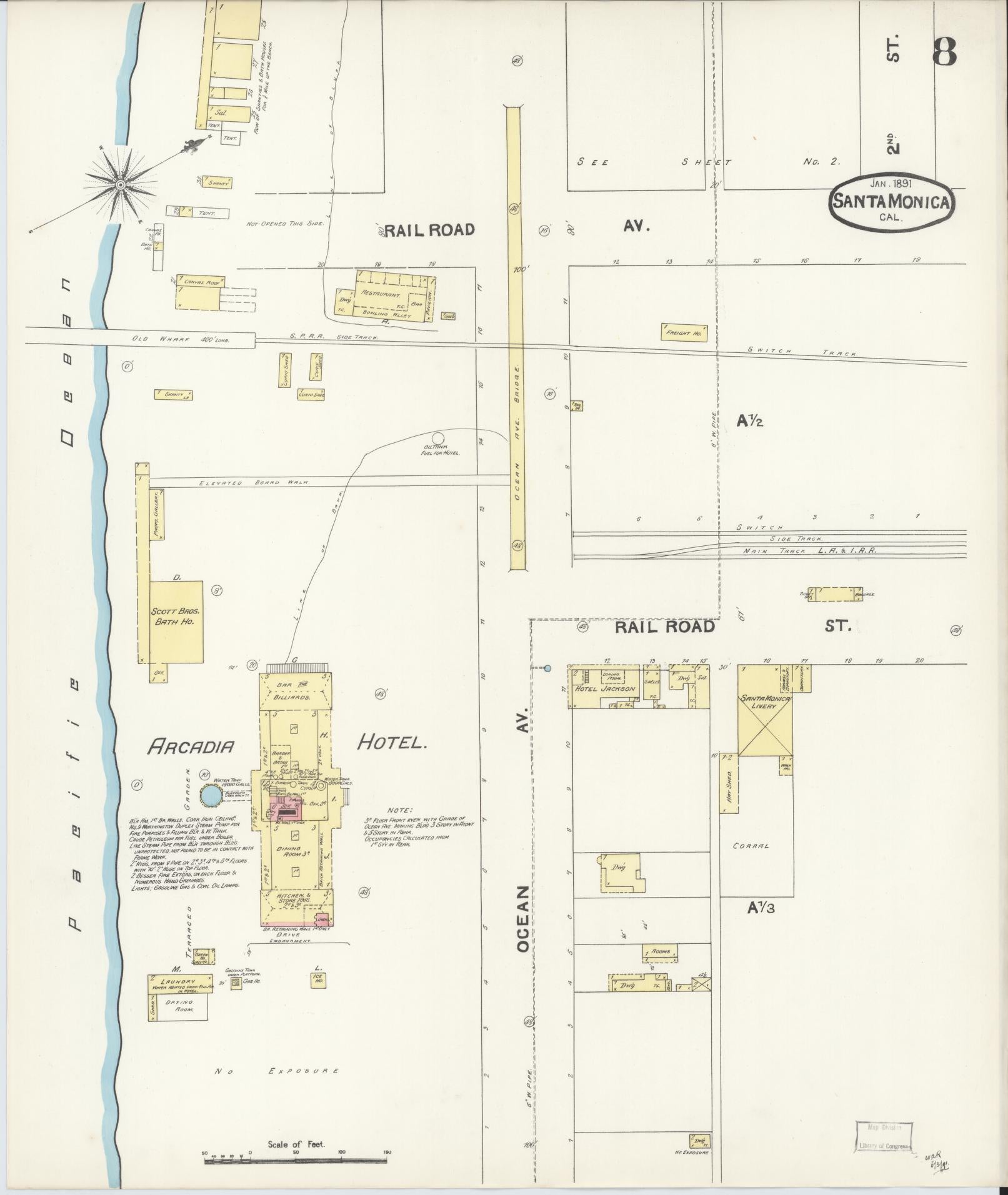 Sanborn Fire Insurance Map from Santa Monica, Los Angeles County, California (1891), Sheet #0008 - Complete Map Set gallery image, historic Sanborn map, vintage wall art, California California