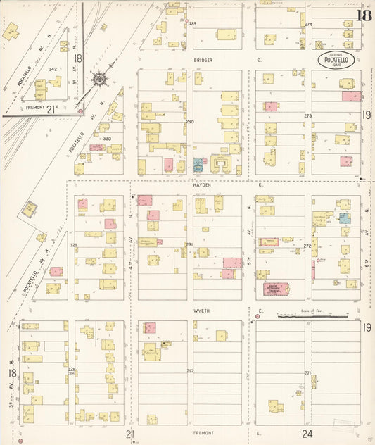 Sanborn Fire Insurance Map from Pocatello, Bannock County, Idaho (1915), Sheet #0018 - Historic Sanborn Fire Insurance Map Print, vintage old map wall art, antique decor, genealogy gift, Idaho Idaho map