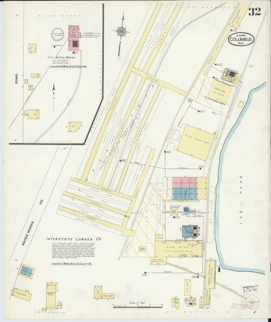 Sanborn Fire Insurance Map from Columbus, Lowndes County, Mississippi (1910), Sheet #0032 - Historic Sanborn Fire Insurance Map Print, vintage old map wall art, antique decor, genealogy gift, Mississippi Mississippi map
