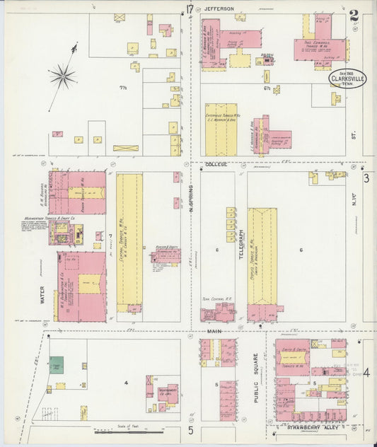 Sanborn Fire Insurance Map from Clarksville, Montgomery County, Tennessee (1903), Sheet #0002 - Historic Sanborn Fire Insurance Map Print, vintage old map wall art, antique decor, genealogy gift, Tennessee Tennessee map