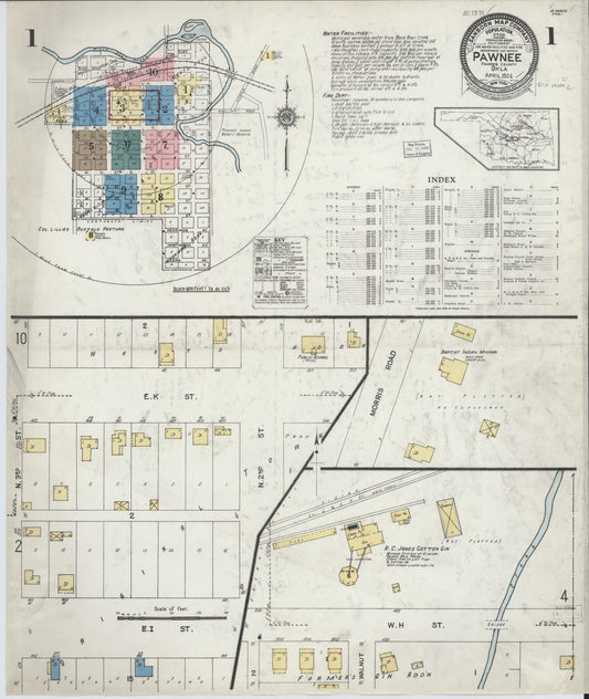 Sanborn Fire Insurance Map from Pawnee, Pawnee County, Oklahoma (1924), Sheet #0001 - Complete Map Set gallery image, historic Sanborn map, vintage wall art, Oklahoma Oklahoma