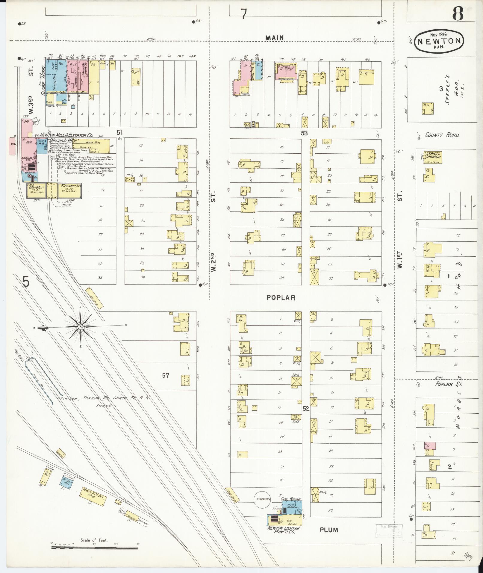 Sanborn Fire Insurance Map from Newton, Harvey County, Kansas (1896), Sheet #0008 - Complete Map Set gallery image, historic Sanborn map, vintage wall art, Kansas Kansas