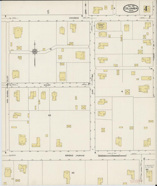 Sanborn Fire Insurance Map from Columbia, Marion County, Mississippi (1915), Sheet #0004 - Historic Sanborn Fire Insurance Map Print, vintage old map wall art, antique decor, genealogy gift, Mississippi Mississippi map