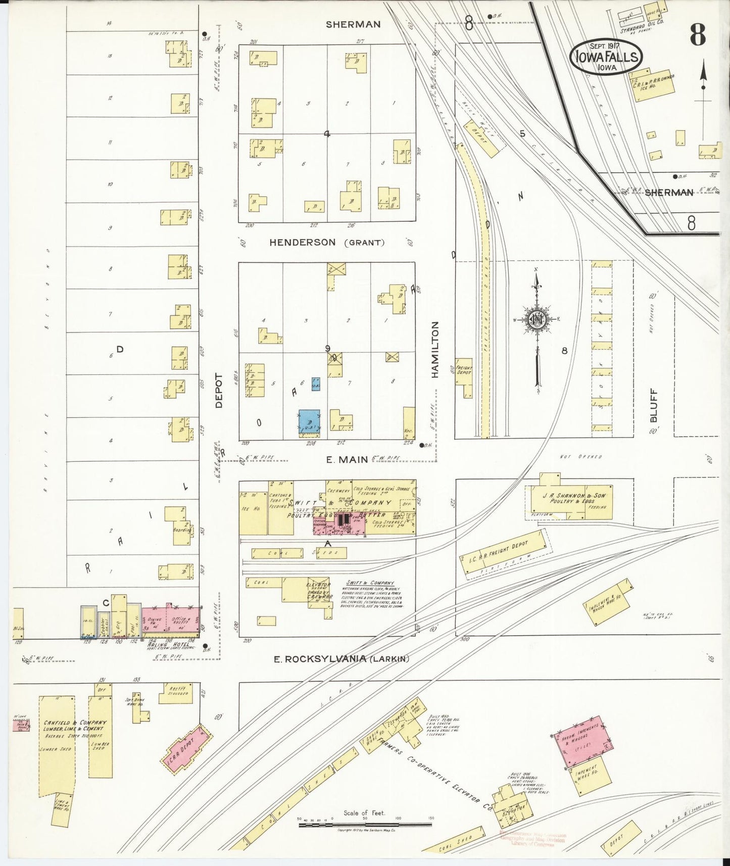 Sanborn Fire Insurance Map from Iowa Falls, Hardin County, Iowa (1917), Sheet #0008 - Historic Sanborn Fire Insurance Map Print, vintage old map wall art