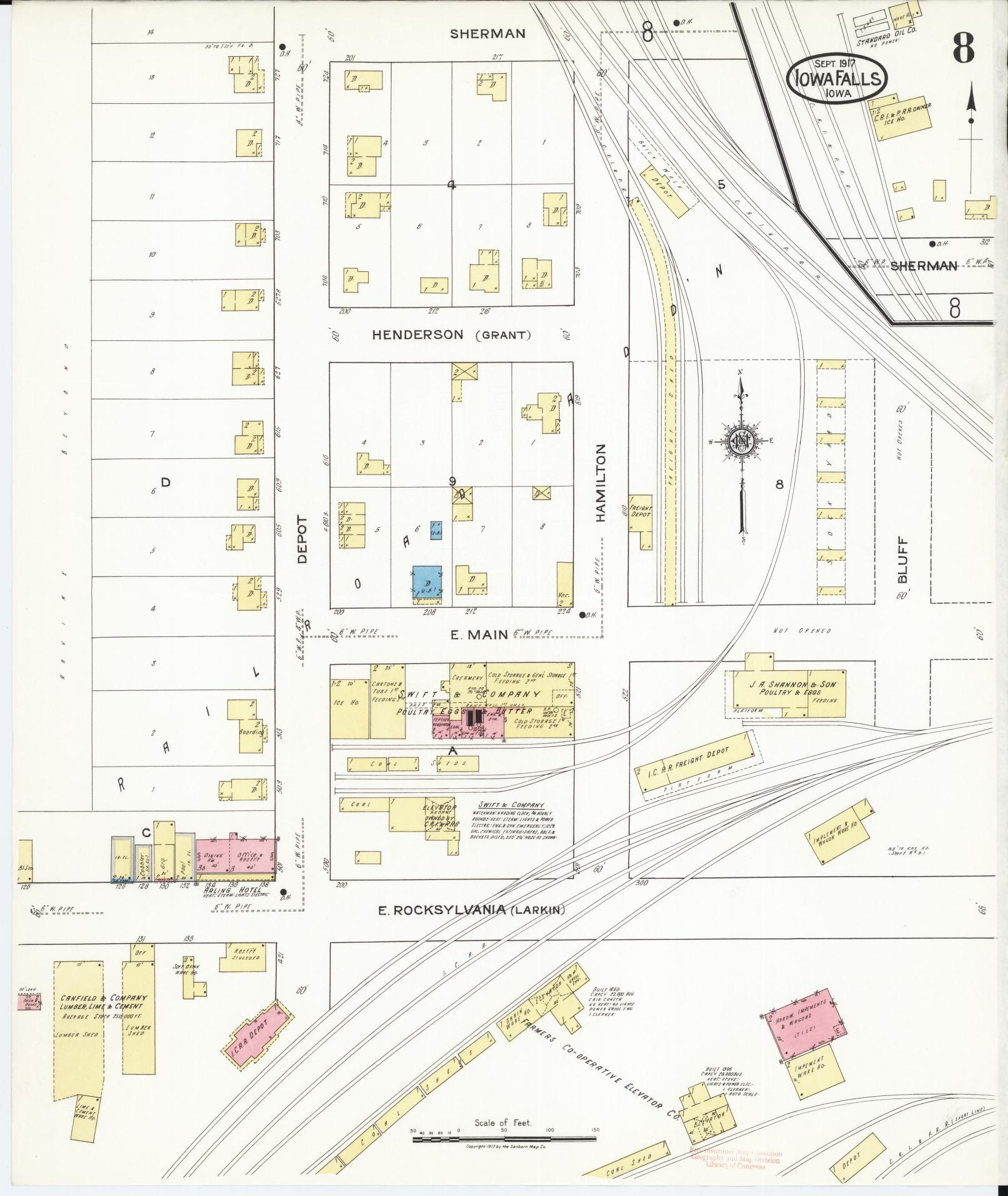 Sanborn Fire Insurance Map from Iowa Falls, Hardin County, Iowa (1917), Sheet #0008 - Historic Sanborn Fire Insurance Map Print, vintage old map wall art