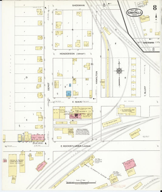 Sanborn Fire Insurance Map from Iowa Falls, Hardin County, Iowa (1917), Sheet #0008 - Historic Sanborn Fire Insurance Map Print, vintage old map wall art