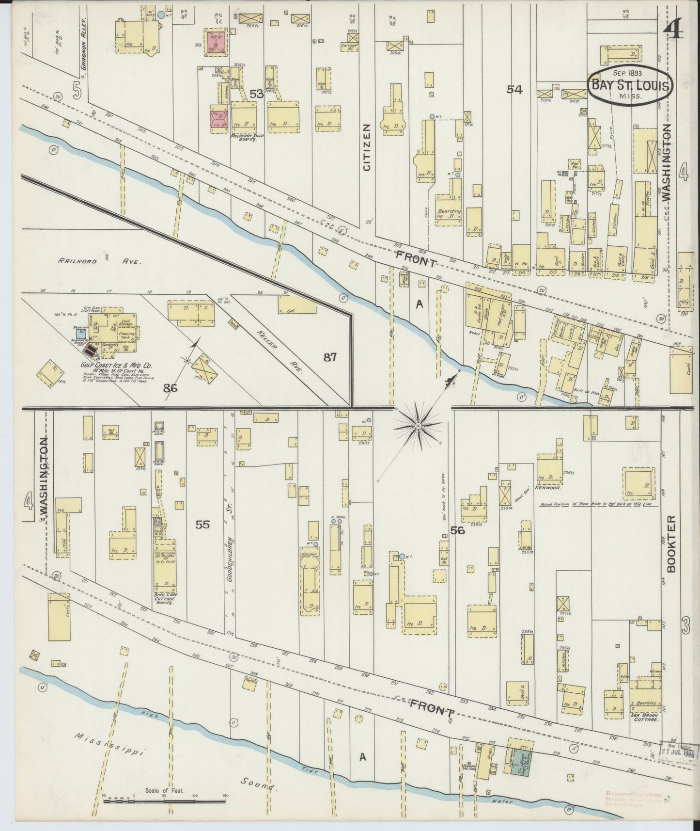 Sanborn Fire Insurance Map from Bay Saint Louis, Hancock County, Mississippi (1893), Sheet #0004 - Complete Map Set gallery image, historic Sanborn map, vintage wall art, Mississippi Mississippi