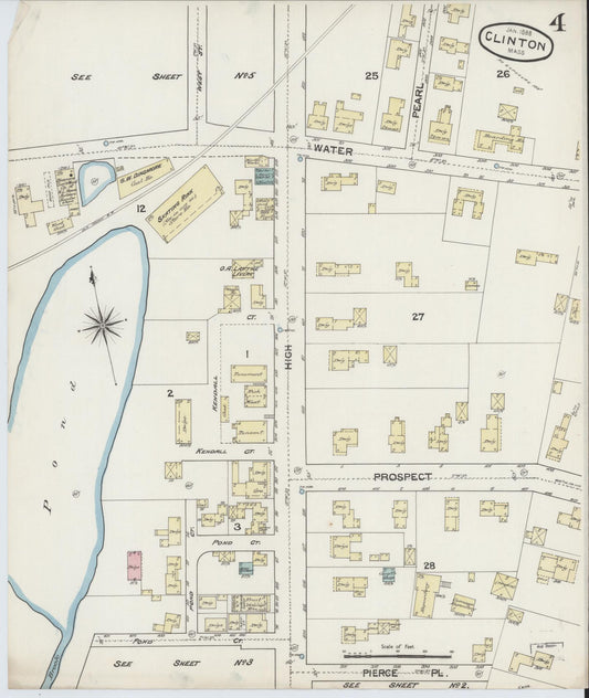 Sanborn Fire Insurance Map from Clinton, Worcester County, Massachusetts (1888), Sheet #0004 - Historic Sanborn Fire Insurance Map Print, vintage old map wall art, antique decor, genealogy gift, Massachusetts Massachusetts map
