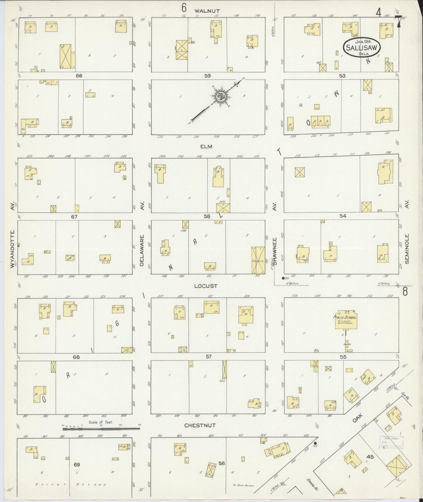 Sanborn Fire Insurance Map from Sallisaw, Sequoyah County, Oklahoma (1914), Sheet #0007 - Complete Map Set gallery image, historic Sanborn map, vintage wall art, Oklahoma Oklahoma