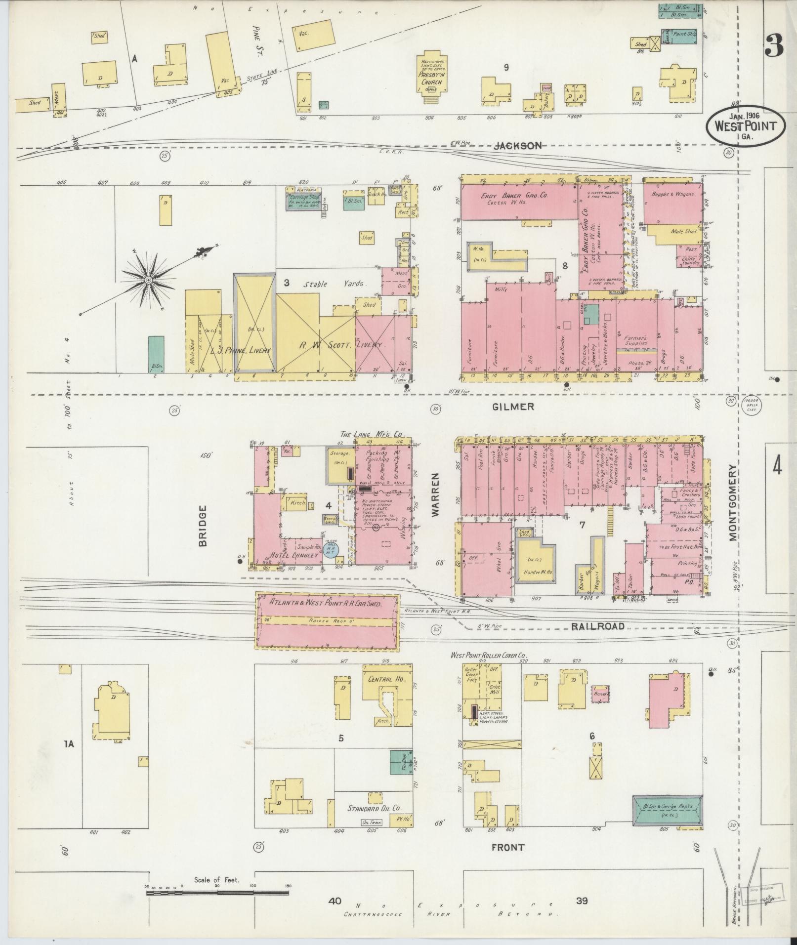 Sanborn Fire Insurance Map from West Point, Troup County, Georgia (1906), Sheet #0003 - Complete Map Set gallery image, historic Sanborn map, vintage wall art, Georgia Georgia