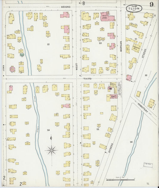 Sanborn Fire Insurance Map from Ilion, Herkimer County, New York (1897), Sheet #0009 - Historic Sanborn Fire Insurance Map Print, vintage old map wall art, antique decor, genealogy gift, New York New York map