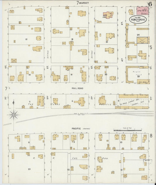 Sanborn Fire Insurance Map from Honey Grove, Fannin County, Texas (1897), Sheet #0006 - Historic Sanborn Fire Insurance Map Print, vintage old map wall art, antique decor, genealogy gift, Texas Texas map