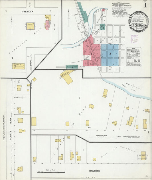 Sanborn Fire Insurance Map from Eagle River, Vilas County, Wisconsin (1901), Sheet #0001 - Historic Sanborn Fire Insurance Map Print, vintage old map wall art, antique decor, genealogy gift, Wisconsin Wisconsin map