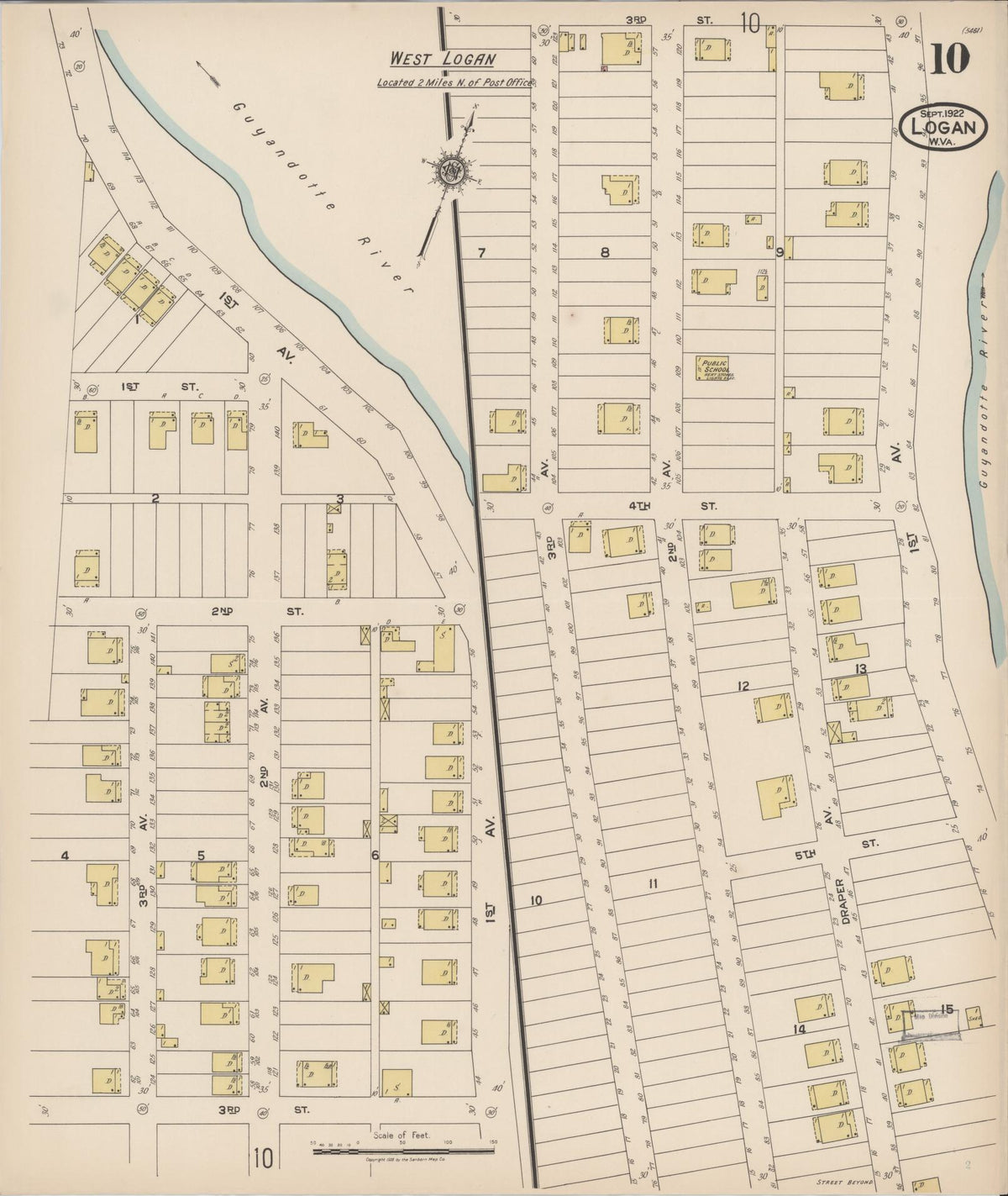 Sanborn Fire Insurance Map from Logan, Logan County, West Virginia (1922), Sheet #0010 - Historic Sanborn Fire Insurance Map Print, vintage old map wall art, antique decor, genealogy gift, West Virginia West Virginia map