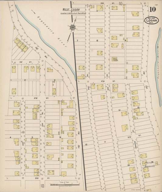 Sanborn Fire Insurance Map from Logan, Logan County, West Virginia (1922), Sheet #0010 - Historic Sanborn Fire Insurance Map Print, vintage old map wall art, antique decor, genealogy gift, West Virginia West Virginia map