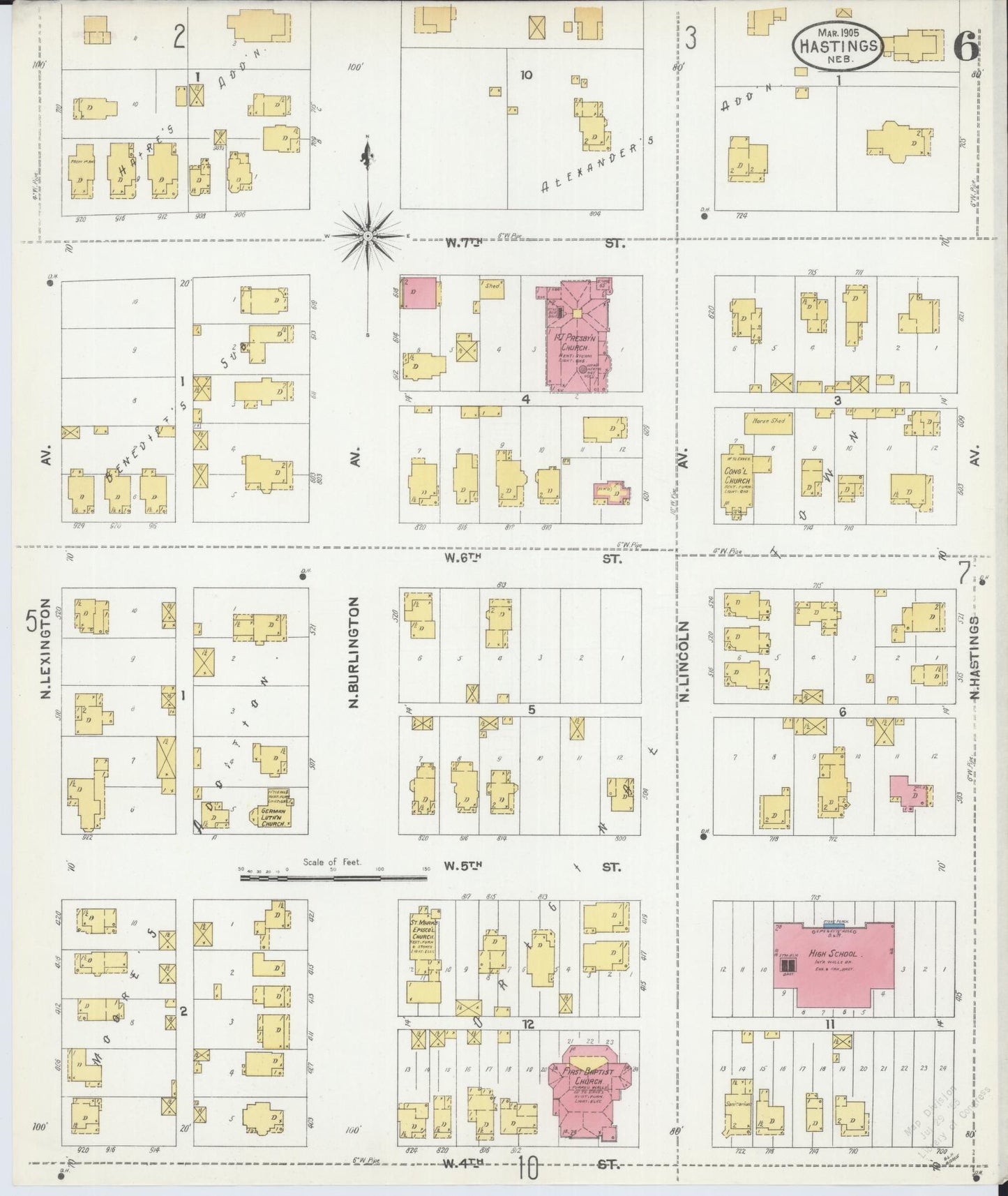 Sanborn Fire Insurance Map from Hastings, Adams County, Nebraska (1905), Sheet #0006 - Complete Map Set gallery image, historic Sanborn map, vintage wall art, Nebraska Nebraska