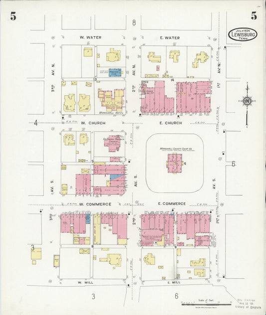 Sanborn Fire Insurance Map from Lewisburg, Marshall County, Tennessee (1924), Sheet #0005 - Historic Sanborn Fire Insurance Map Print, vintage old map wall art, antique decor, genealogy gift, Tennessee Tennessee map