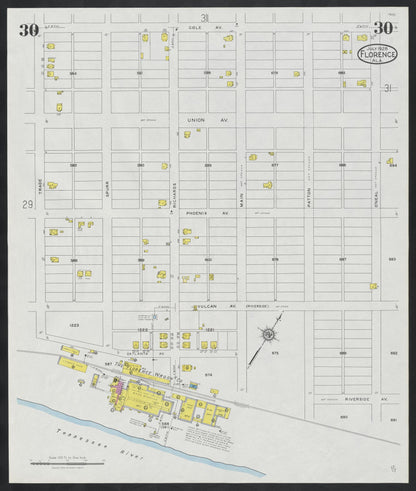 Sanborn Fire Insurance Map from Florence, Lauderdale County, Alabama (1928), Sheet #0030 - Complete Map Set gallery image, historic Sanborn map, vintage wall art, Alabama Alabama
