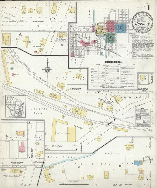 Sanborn Fire Insurance Map from Horicon, Dodge County, Wisconsin (1913), Sheet #0001 - Historic Sanborn Fire Insurance Map Print, vintage old map wall art, antique decor, genealogy gift, Wisconsin Wisconsin map