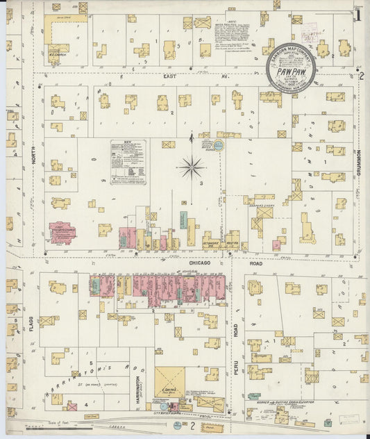 Sanborn Fire Insurance Map from Paw Paw, Lee County, Illinois (1902), Sheet #0001 - Historic Sanborn Fire Insurance Map Print, vintage old map wall art, antique decor, genealogy gift, Illinois Illinois map