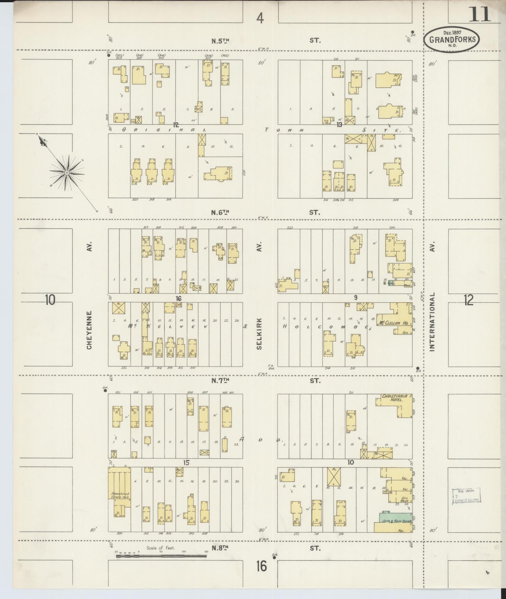 Sanborn Fire Insurance Map from Grand Forks, Grand Forks County, North Dakota (1897), Sheet #0011 - Historic Sanborn Fire Insurance Map Print, vintage old map wall art, antique decor, genealogy gift, North Dakota North Dakota map