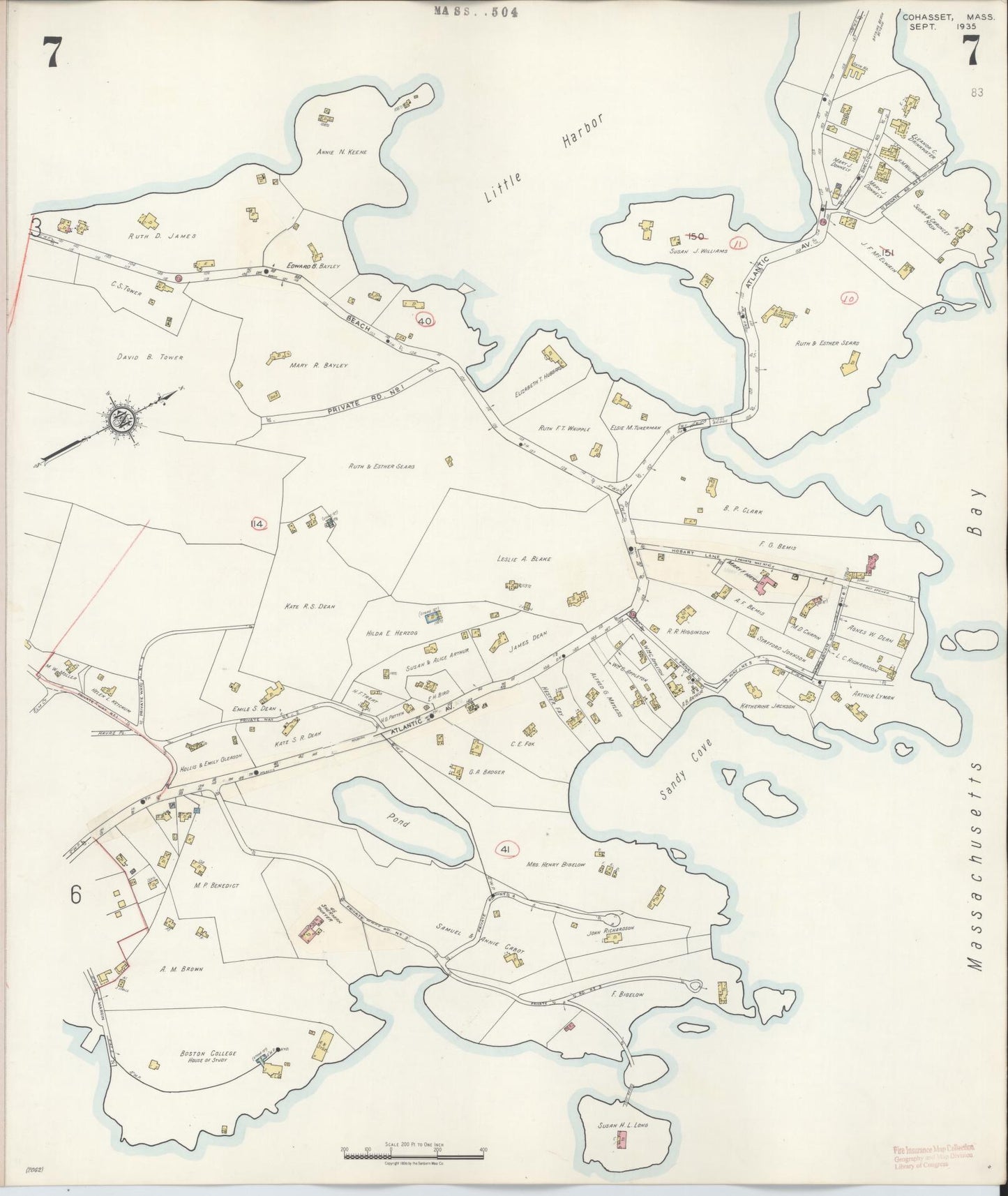 Sanborn Fire Insurance Map from Cohasset, Norfolk County, Massachusetts (1940), Sheet #0007 - Complete Map Set gallery image, historic Sanborn map, vintage wall art, Massachusetts Massachusetts