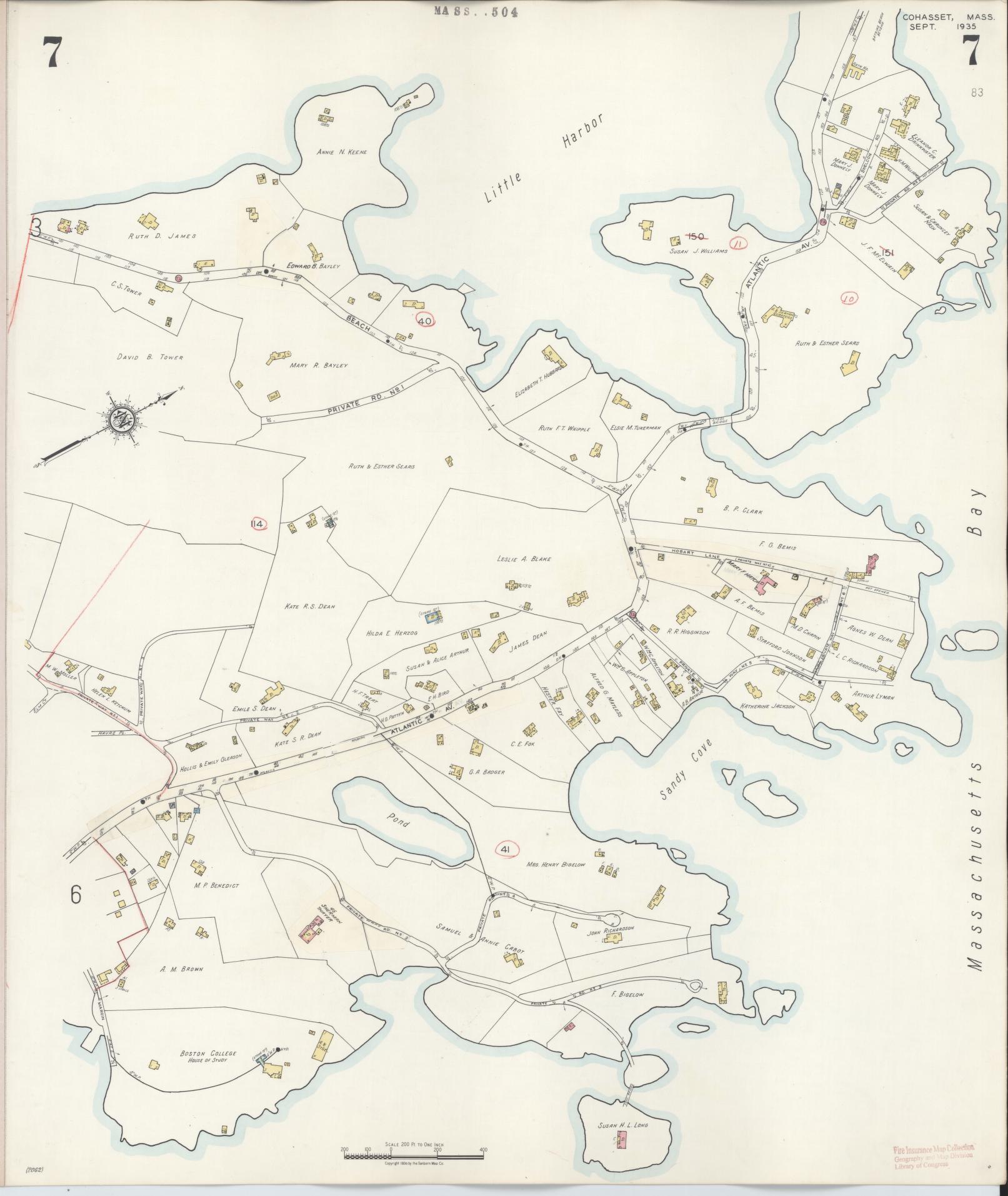Sanborn Fire Insurance Map from Cohasset, Norfolk County, Massachusetts (1940), Sheet #0007 - Complete Map Set gallery image, historic Sanborn map, vintage wall art, Massachusetts Massachusetts