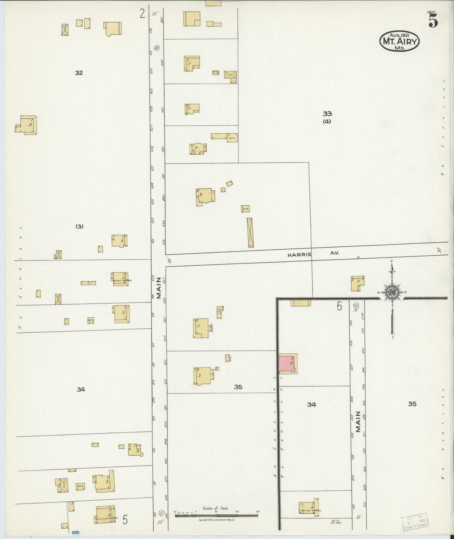 Sanborn Fire Insurance Map from Mount Airy, Carroll County, Maryland (1921), Sheet #0005 - Historic Sanborn Fire Insurance Map Print, vintage old map wall art, antique decor, genealogy gift, Maryland Maryland map