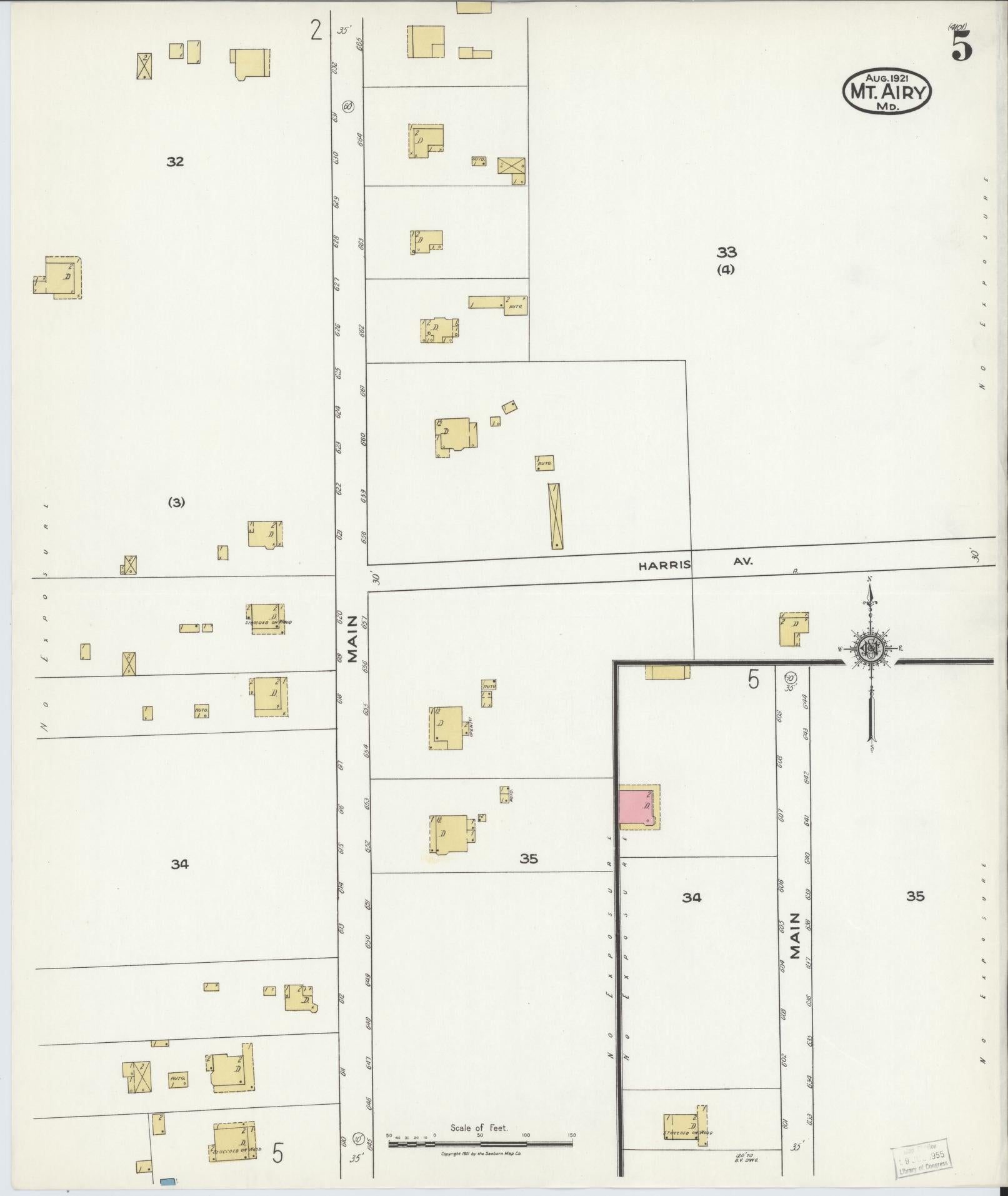 Sanborn Fire Insurance Map from Mount Airy, Carroll County, Maryland (1921), Sheet #0005 - Historic Sanborn Fire Insurance Map Print, vintage old map wall art, antique decor, genealogy gift, Maryland Maryland map