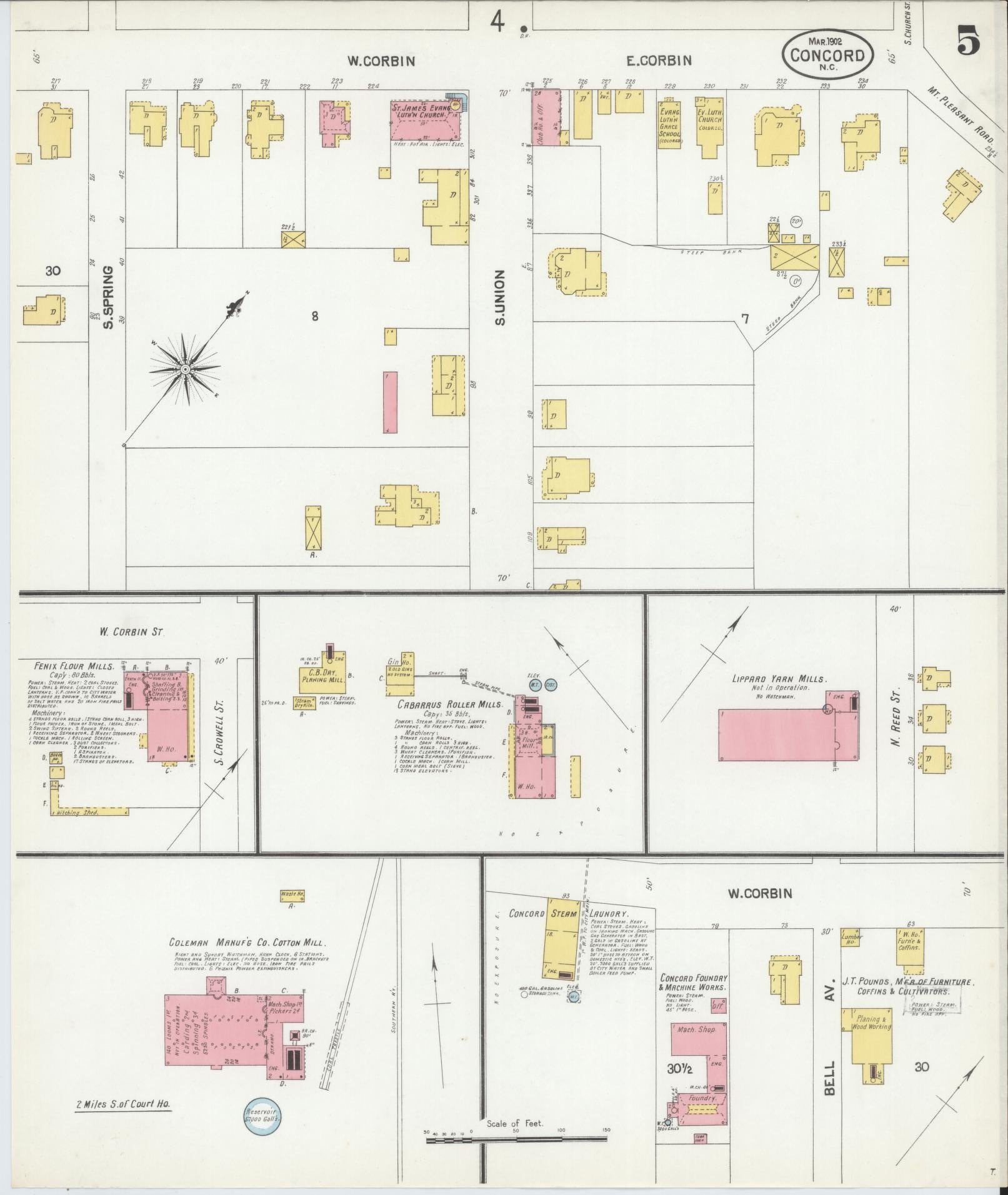 Sanborn Fire Insurance Map from Concord, Cabarrus County, North Carolina (1902), Sheet #0005 - Complete Map Set gallery image, historic Sanborn map, vintage wall art, North Carolina North Carolina