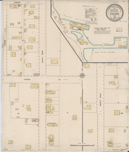 Sanborn Fire Insurance Map from Vashon, King County, Washington (1914), Sheet #0001 - Historic Sanborn Fire Insurance Map Print, vintage old map wall art, antique decor, genealogy gift, Washington Washington map