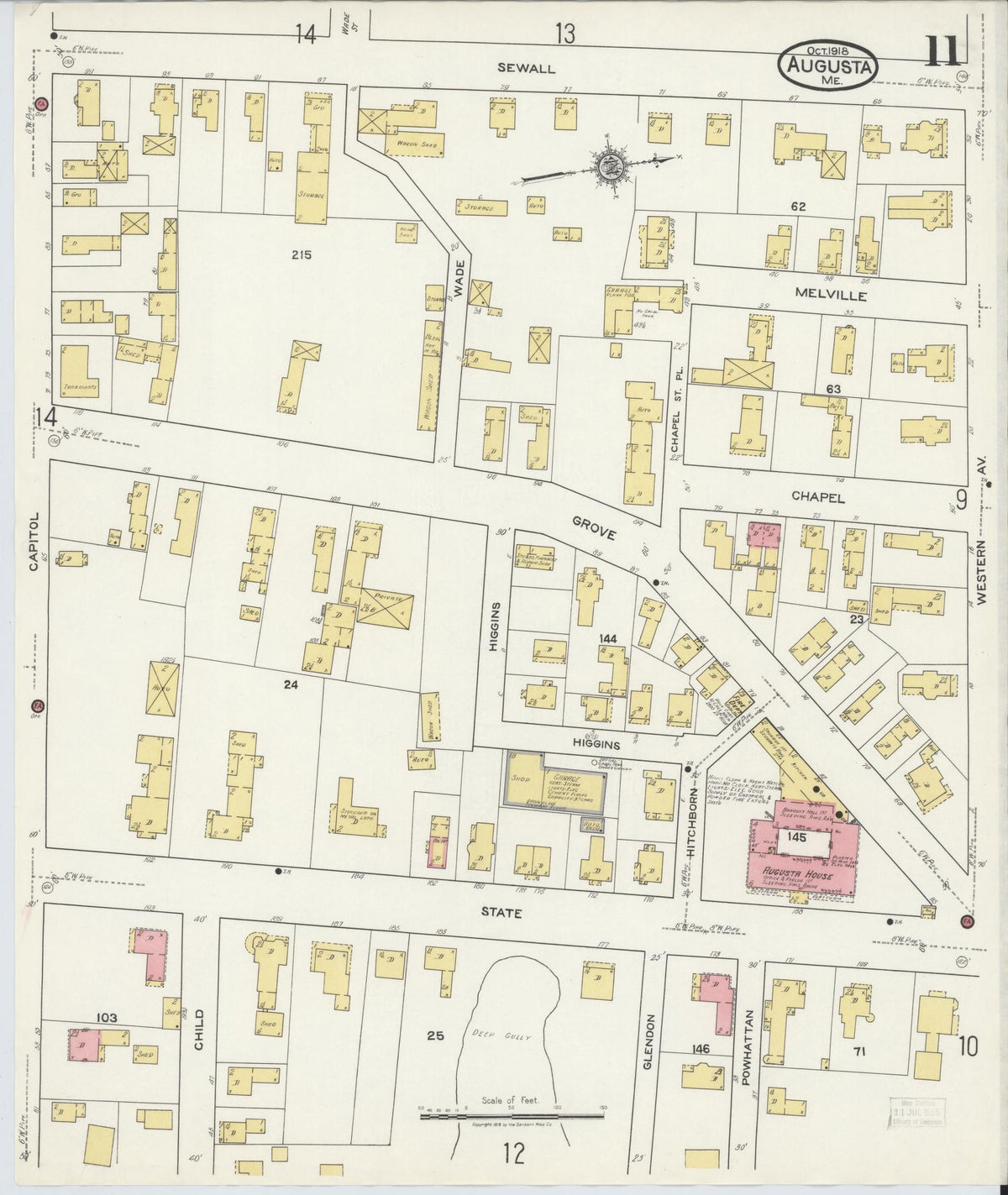 Sanborn Fire Insurance Map from Augusta, Kennebec County, Maine (1918), Sheet #0011 - Complete Map Set gallery image, historic Sanborn map, vintage wall art, Maine Maine