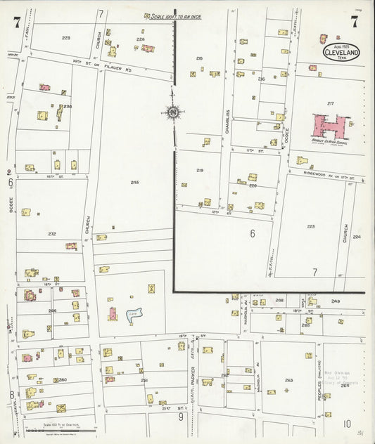 Sanborn Fire Insurance Map from Cleveland, Bradley County, Tennessee (1925), Sheet #0007 - Historic Sanborn Fire Insurance Map Print, vintage old map wall art, antique decor, genealogy gift, Tennessee Tennessee map