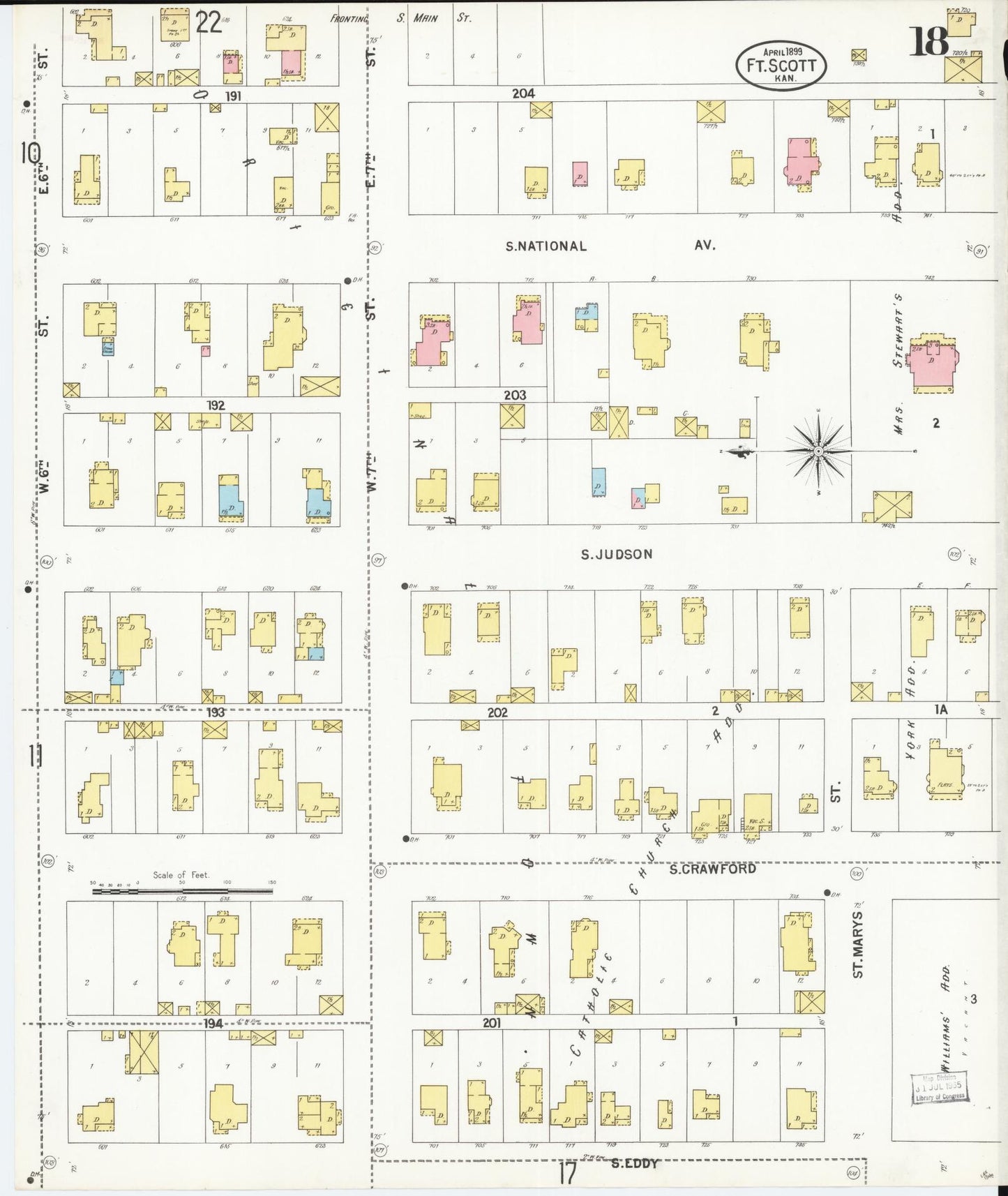 Sanborn Fire Insurance Map from Fort Scott, Bourbon County, Kansas (1899), Sheet #0018 - Historic Sanborn Fire Insurance Map Print, vintage old map wall art, antique decor, genealogy gift, Kansas Kansas map