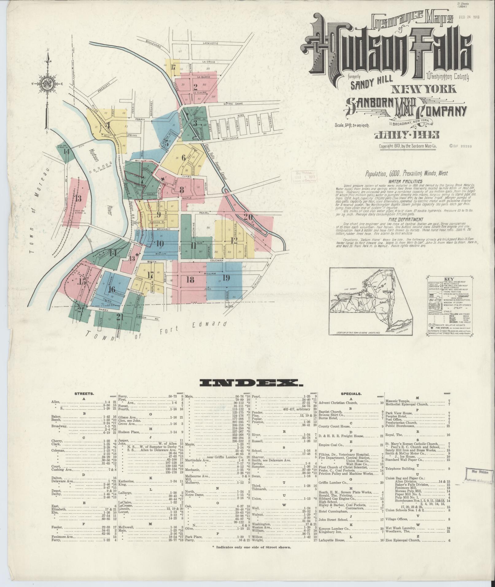 Sanborn Fire Insurance Map from Hudson Falls, Washington County, New York. (1913) – Historic Sanborn Fire Insurance Map Print