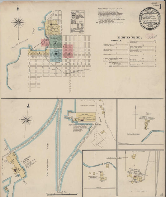 Sanborn Fire Insurance Map from Fairhaven [see also Bellingham and Sehome], Whatcom County, Washington (1890), Sheet #0001 - Complete Map Set gallery image, historic Sanborn map, vintage wall art, Washington Washington