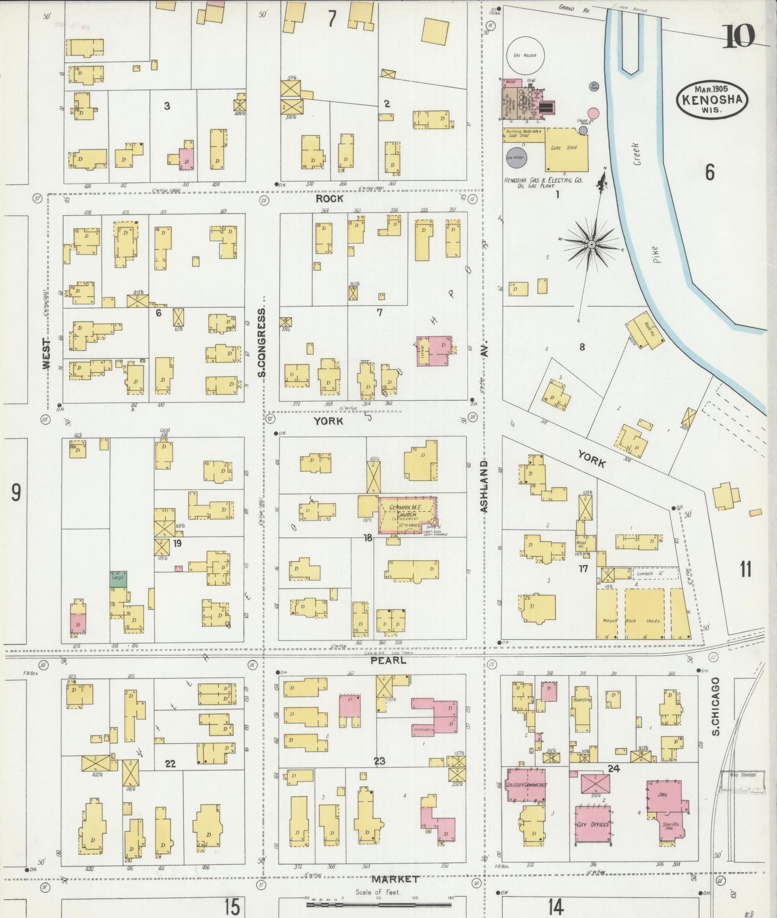 Sanborn Fire Insurance Map from Kenosha, Kenosha County, Wisconsin (1905), Sheet #0010 - Complete Map Set gallery image, historic Sanborn map, vintage wall art, Wisconsin Wisconsin