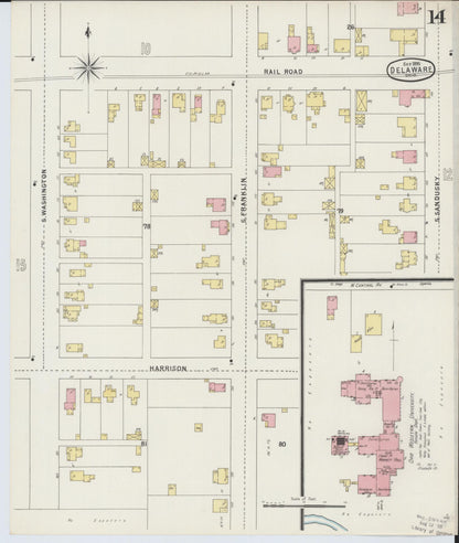 Sanborn Fire Insurance Map from Delaware, Delaware County, Ohio (1895), Sheet #0014 - Complete Map Set gallery image, historic Sanborn map, vintage wall art, Sanborn Fire Insurance Map from Delaware Delaware