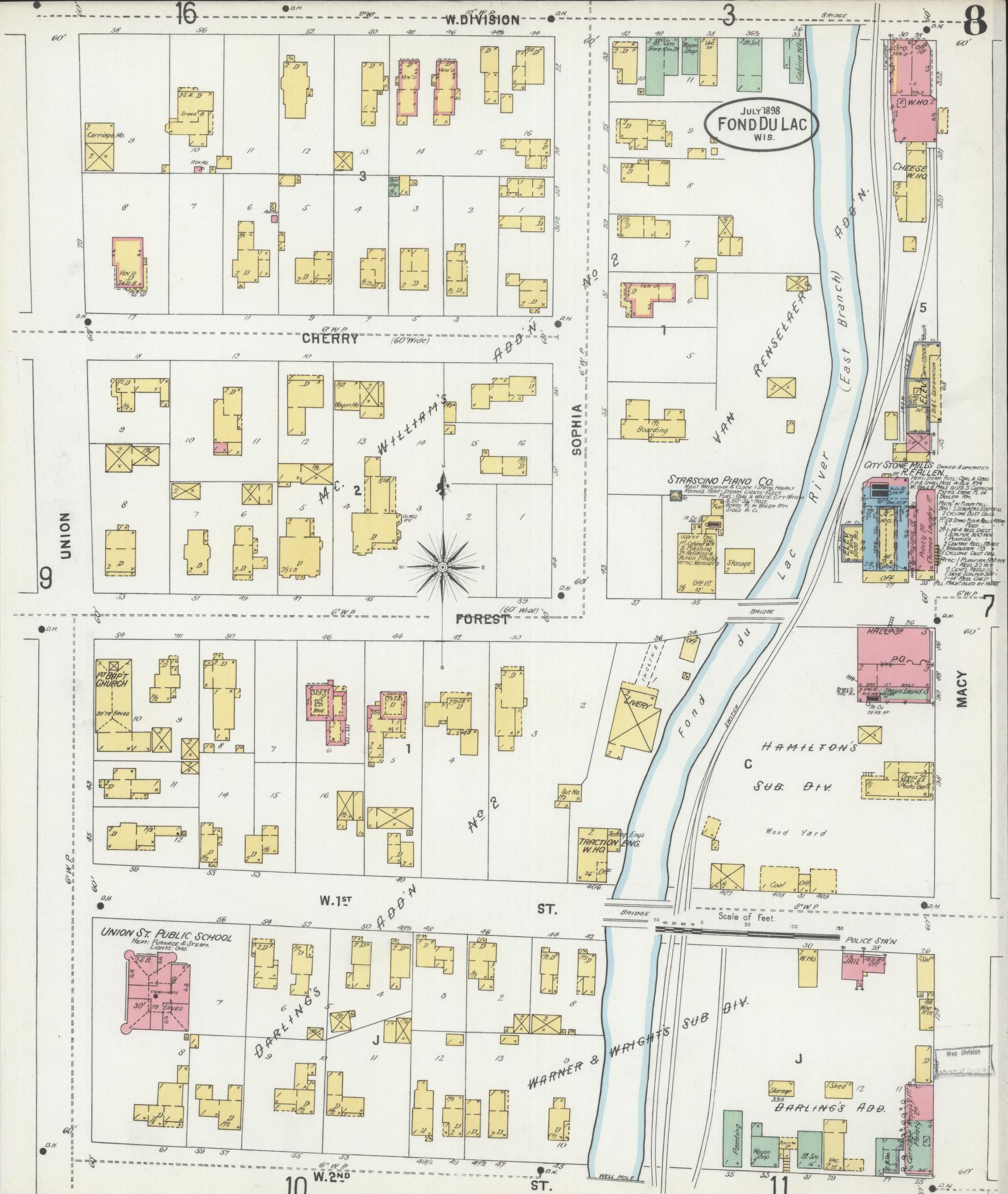 Sanborn Fire Insurance Map from Fond du Lac, Fond du Lac County, Wisconsin (1898), Sheet #0008 - Historic Sanborn Fire Insurance Map Print, vintage old map wall art, antique decor, genealogy gift, Wisconsin Wisconsin map