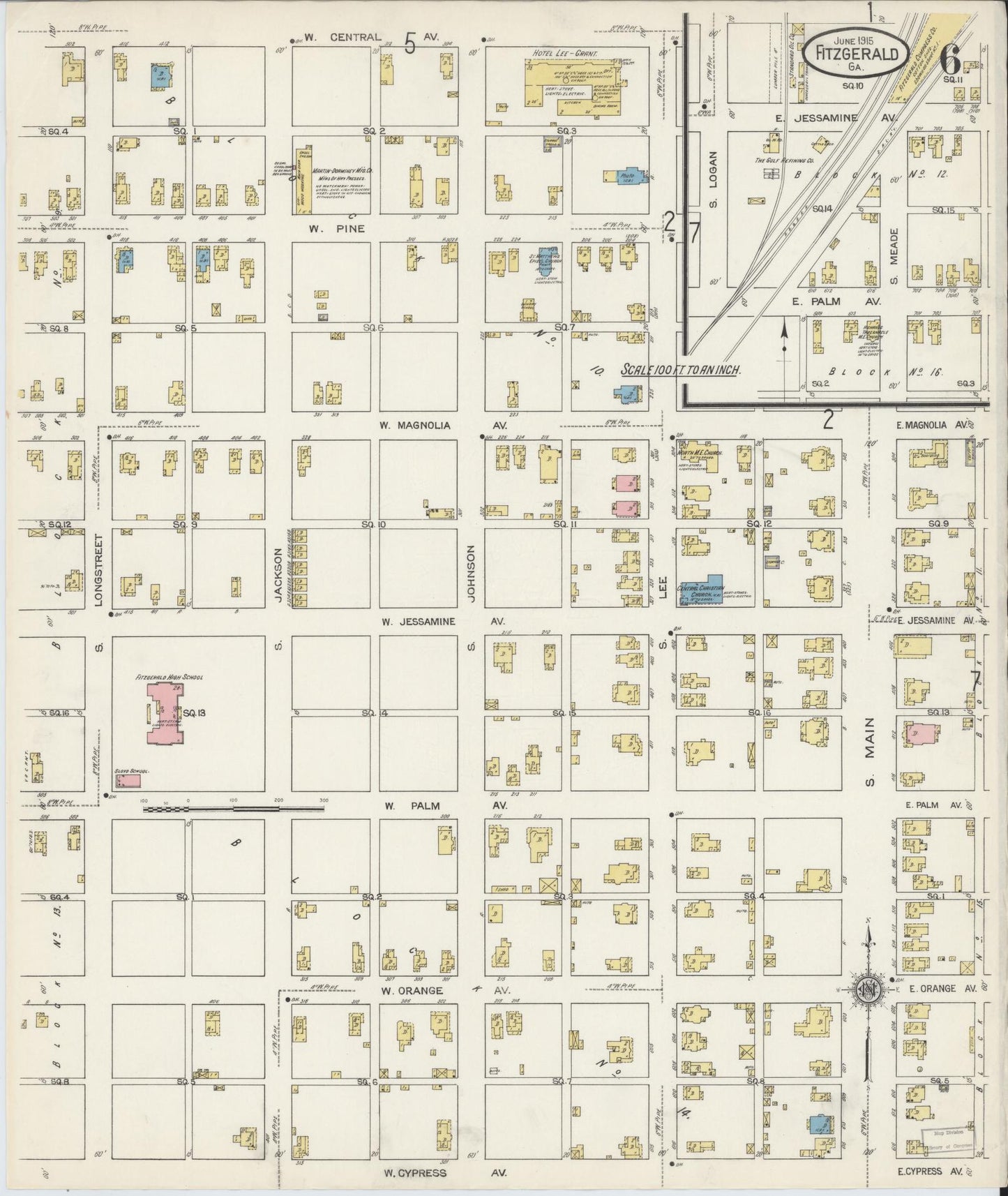 Sanborn Fire Insurance Map from Fitzgerald, Ben Hill County, Georgia (1915), Sheet #0006 - Complete Map Set gallery image, historic Sanborn map, vintage wall art, Georgia Georgia