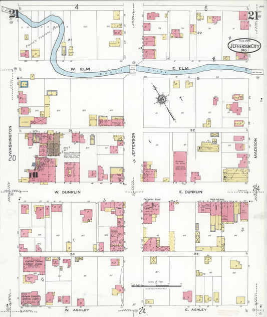 Sanborn Fire Insurance Map from Jefferson City, Cole County, Missouri (1923), Sheet #0021 - Historic Sanborn Fire Insurance Map Print, vintage old map wall art, antique decor, genealogy gift, Missouri Missouri map