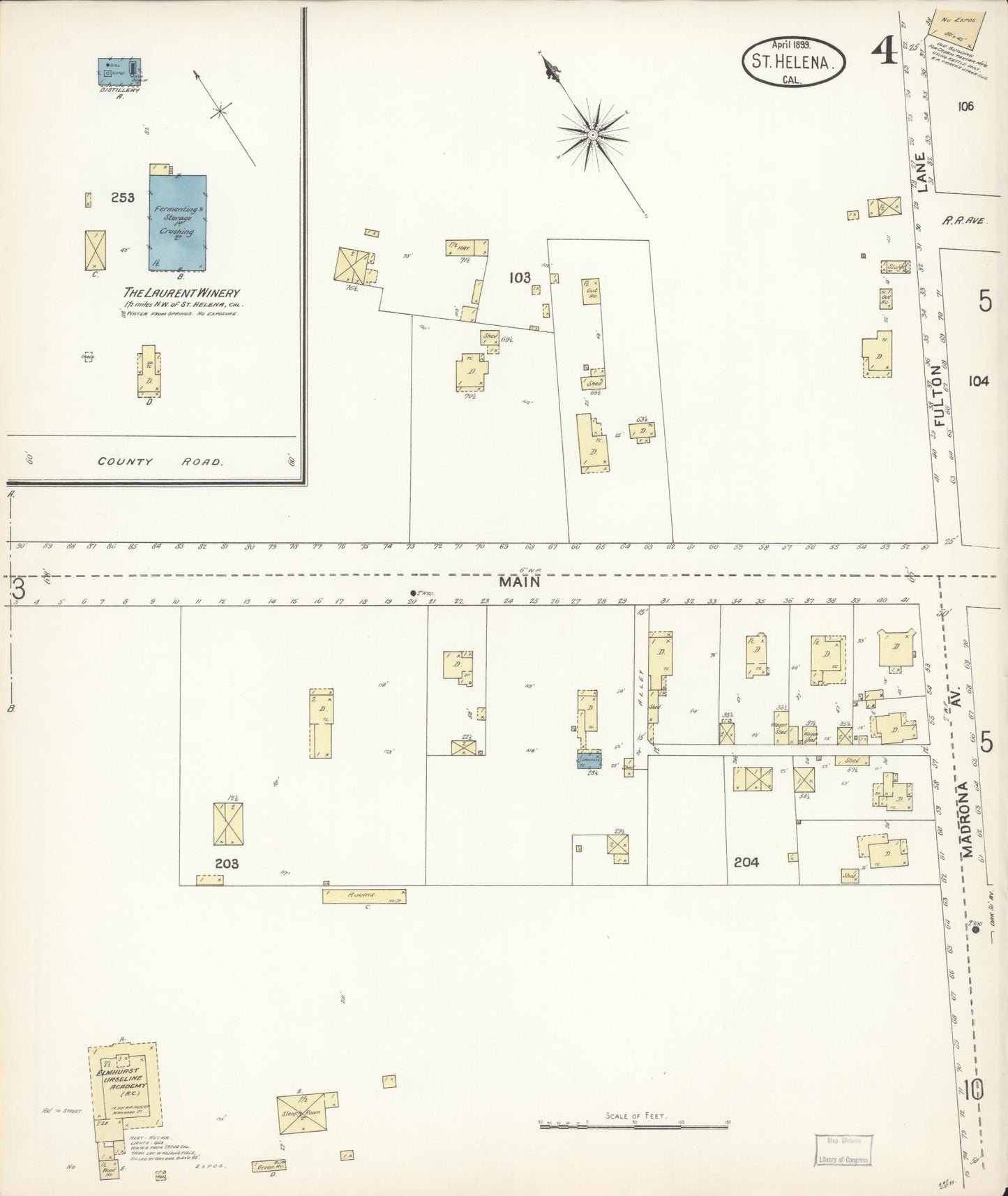 Sanborn Fire Insurance Map from Saint Helena, Napa County, California (1899), Sheet #0004 - Complete Map Set gallery image, historic Sanborn map, vintage wall art, California California
