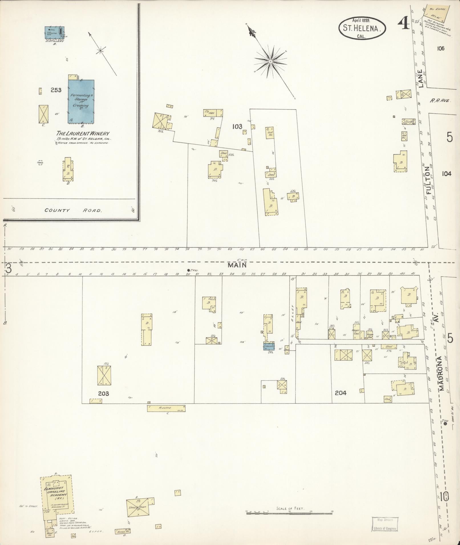Sanborn Fire Insurance Map from Saint Helena, Napa County, California (1899), Sheet #0004 - Complete Map Set gallery image, historic Sanborn map, vintage wall art, California California