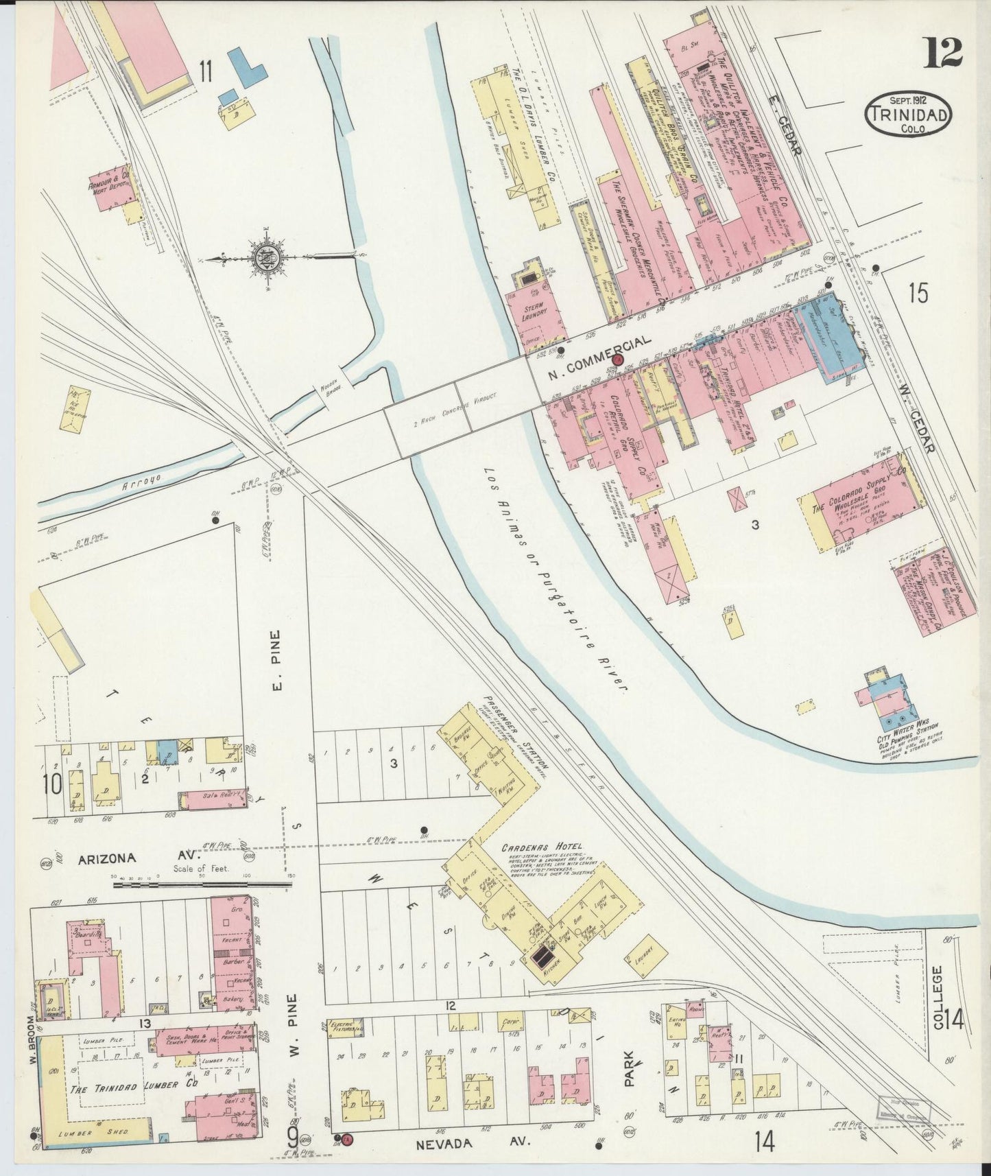 Sanborn Fire Insurance Map from Trinidad, Las Animas County, Colorado (1912), Sheet #0012 - Complete Map Set gallery image, historic Sanborn map, vintage wall art, Colorado Colorado