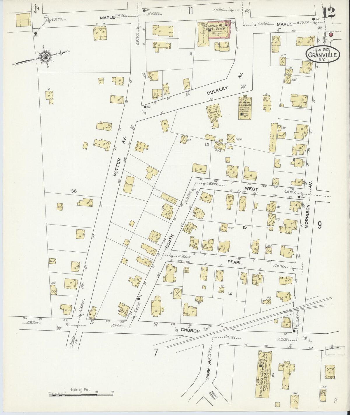 Sanborn Fire Insurance Map from Granville, Washington County, New York (1912), Sheet #0012 - Historic Sanborn Fire Insurance Map Print, vintage old map wall art, antique decor, genealogy gift, New York New York map